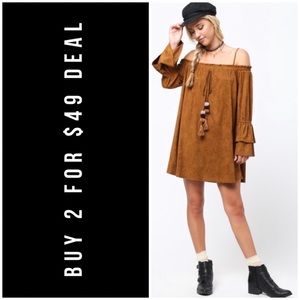 ❄️CAMEL SUEDE OFF SHOULDER DRESS